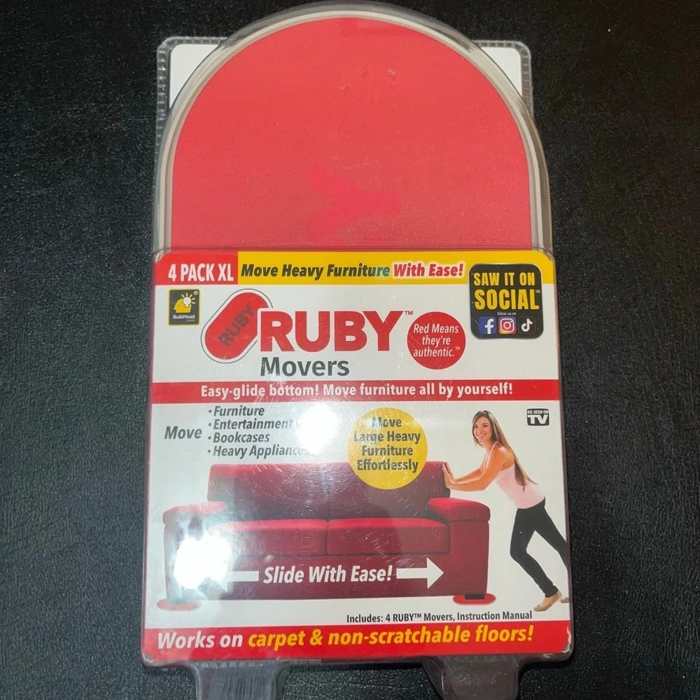 Ruby Movers Furniture Sliders For Carpet & Non-Scratchable Floors • 4 Pack XL